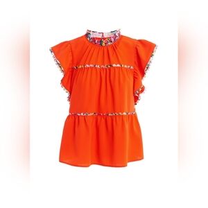 Crosby by Mollie Burch Blakely Top Colorful Tiered Ruffle Blouse Picante XS